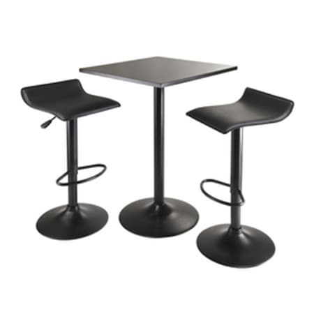 Winsome Trading Obsidian 3pc Table Set- Square Table Counter Height with 2 Airlift Stools all Black 20325